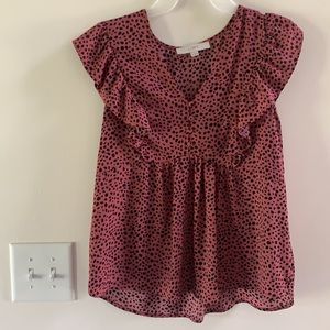 LOFT • blouse, animal print, flutter sleeves, buttons, flattering shape